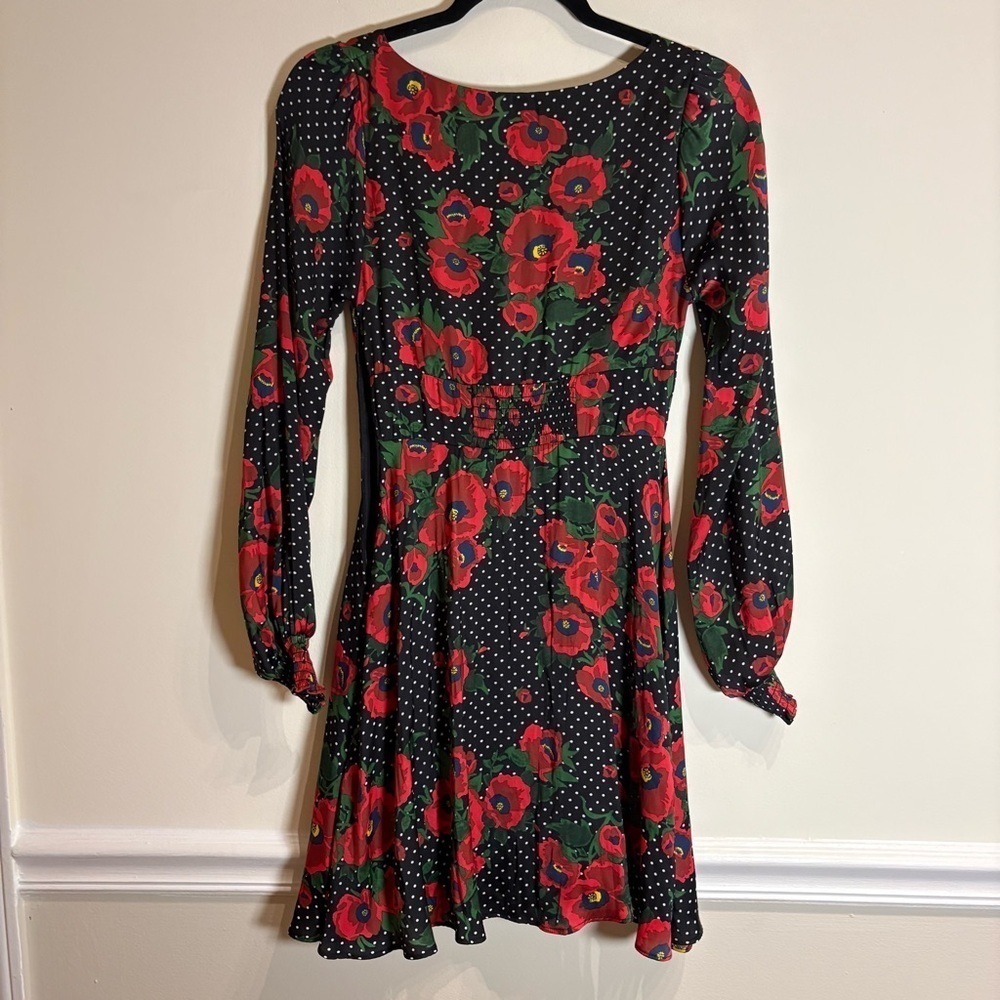 FREE PEOPLE Morning Light Mini Dress Black Polka Dot Red Poppy Floral 2 - Picture 6 of 9
